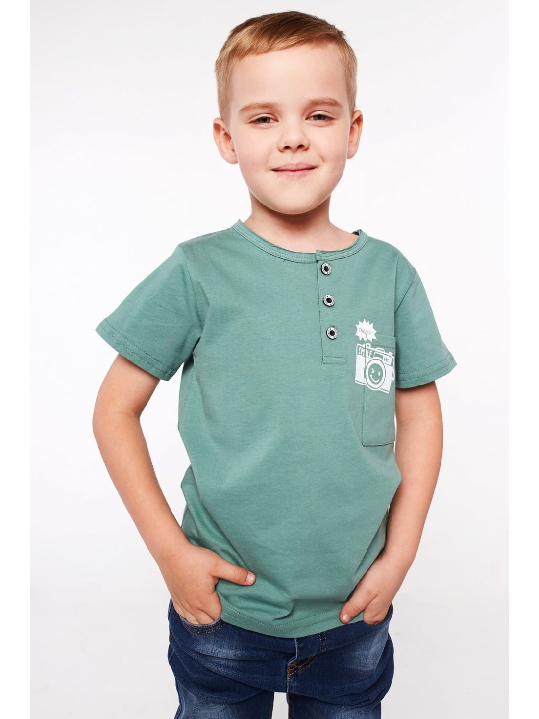 Jungen-T-Shirt mit grünen Knöpfen NDZ4482 – Online-Shop – Boutique